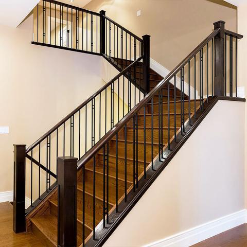 Metal Spindles with a Wooden Hand Rail - Custom Staircases & Railings