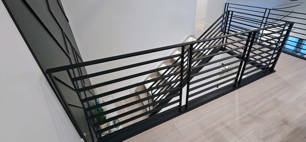 Welded Metal Railing Flat Bar with Double Posts Second Floor Level ...